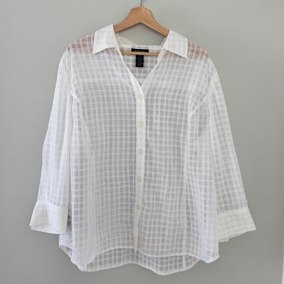 Jones New York Sheer Grid Button Up Shirt - Picture 1 of 11